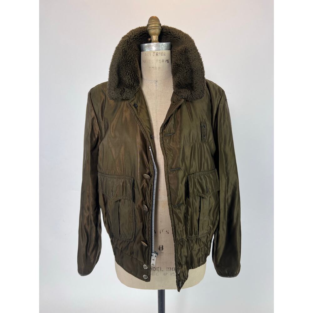 VTG 60s Olive Police Bomber Jacket Shearling Collar MilitaryCore Patrol L